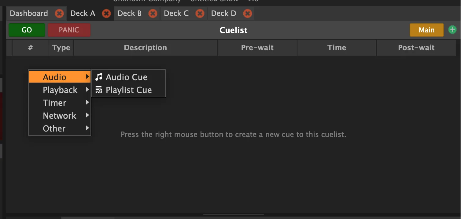 Ajout d'une nouvelle cue dans une cuelist