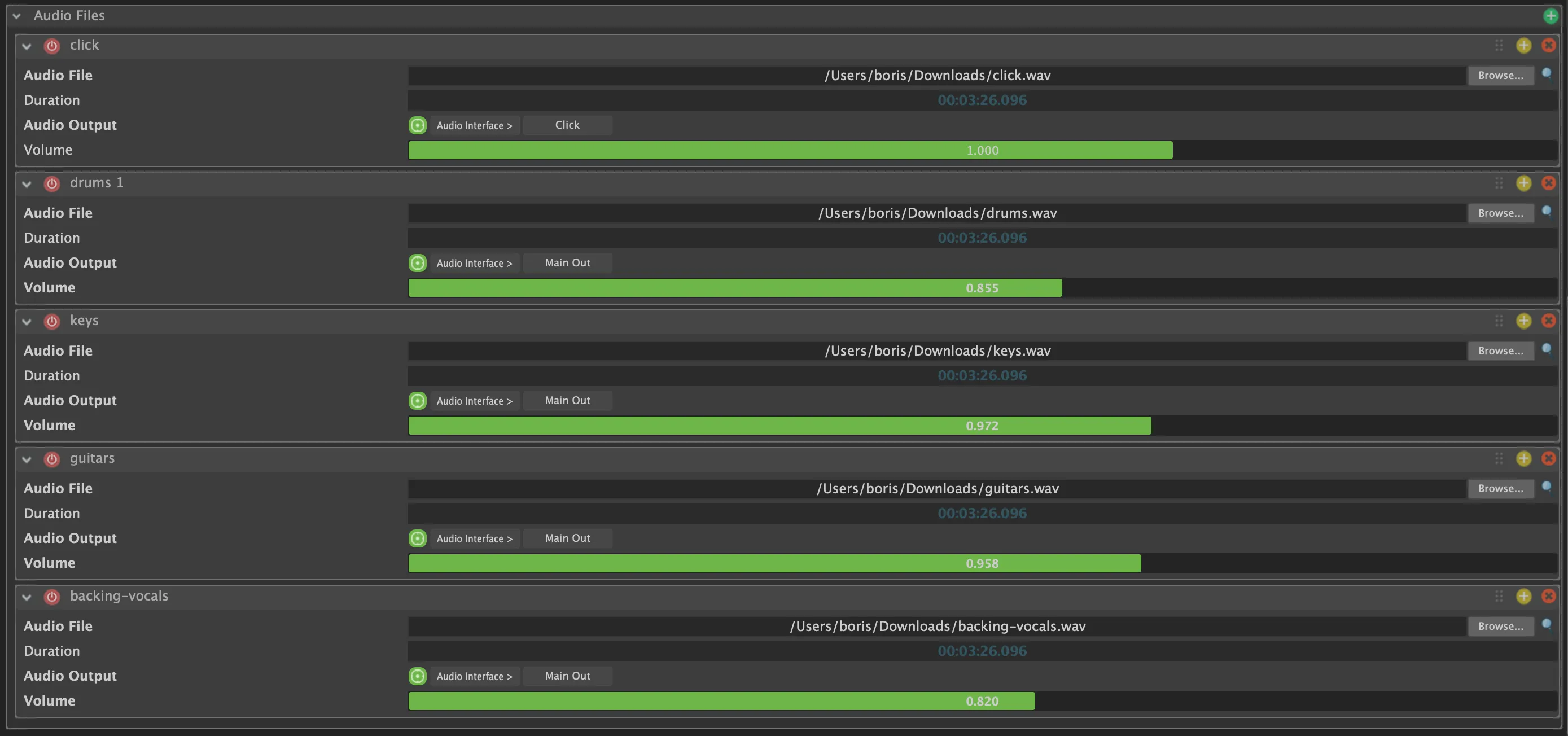 Configuration des fichiers d'une Audio Cue