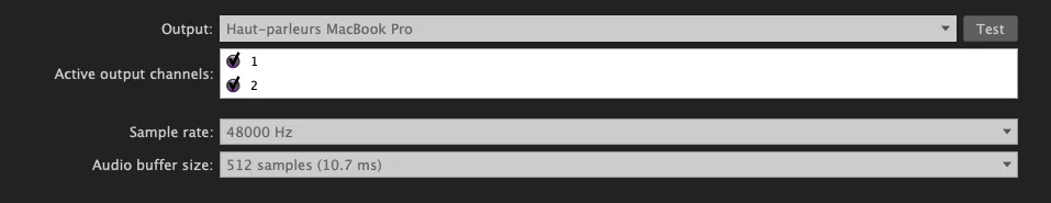 Configuration d'une interface audio