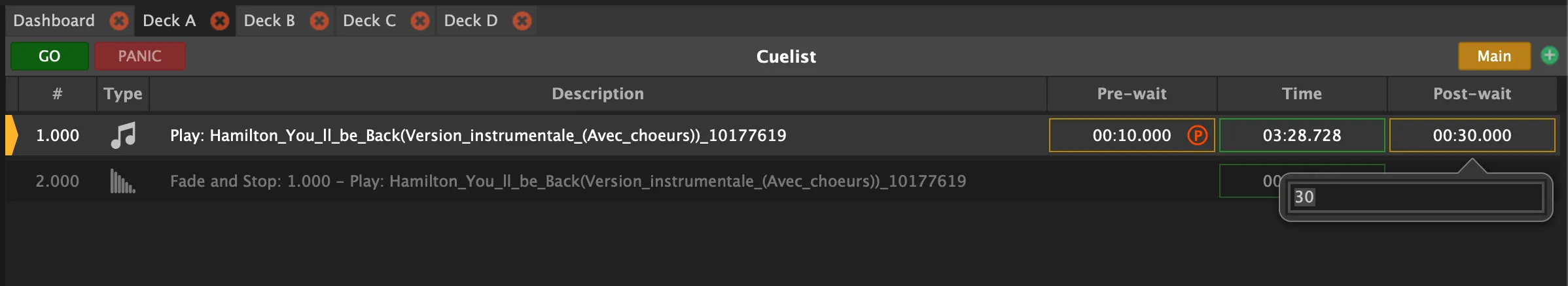 Colonne post-wait dans le deck