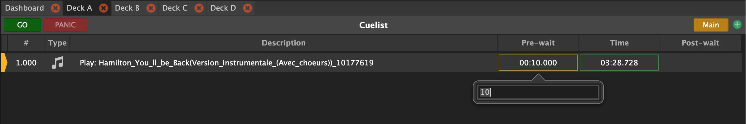 Colonne pre-wait dans le deck