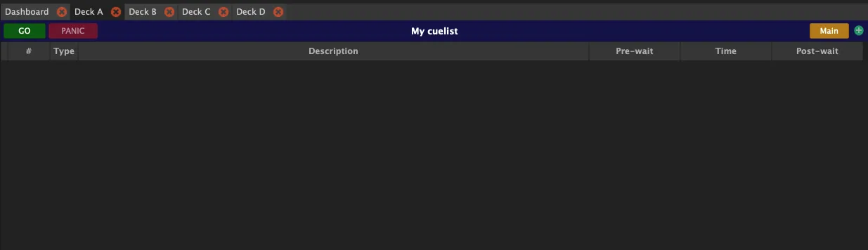 Cuelist assignée à un deck
